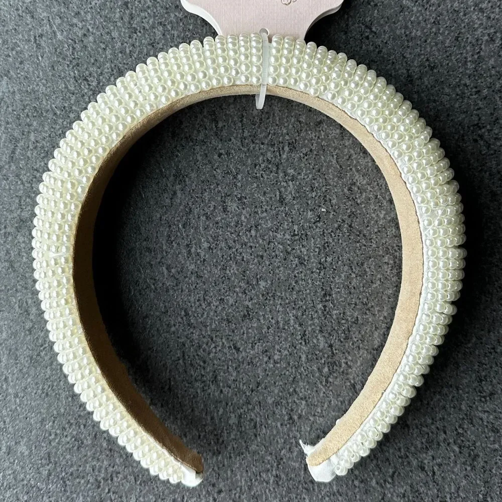 NWT Sincerely Jules Cream Off-White Faux Pearl Puffed Chunky Headband